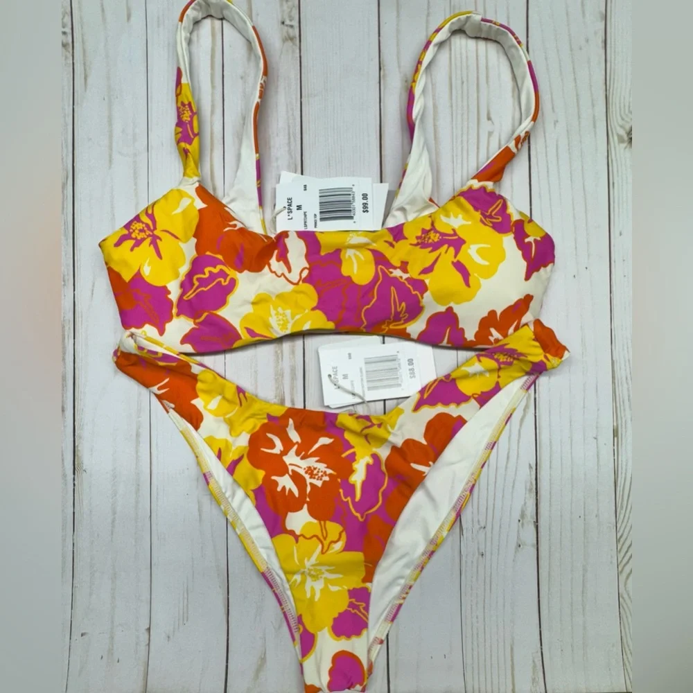 L*Space Prince Bikini Top & Rocky Bottom Classic Tropical Swimwear Set Medium